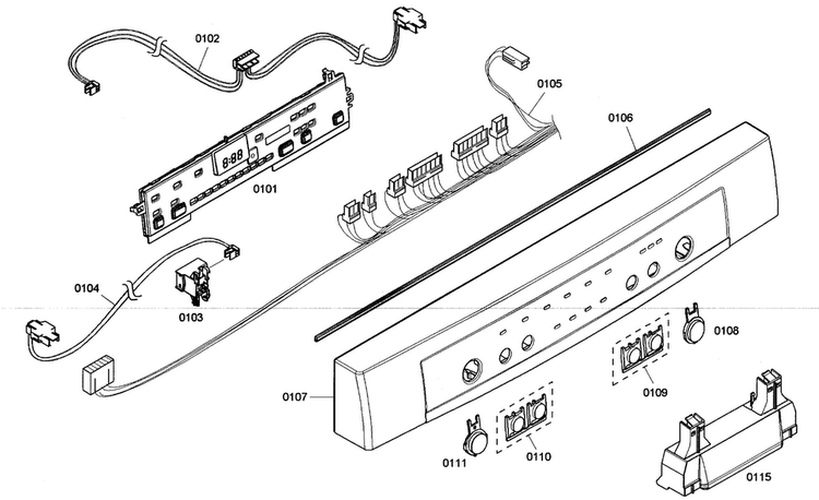 Control Panel Diagram and Parts List for SHE4AM15UC 01 Bosch Dishwasher