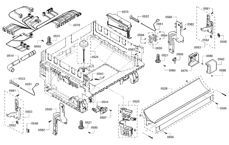 Base Diagram and Parts List for SHS5AV52UC 01 Bosch Dishwasher