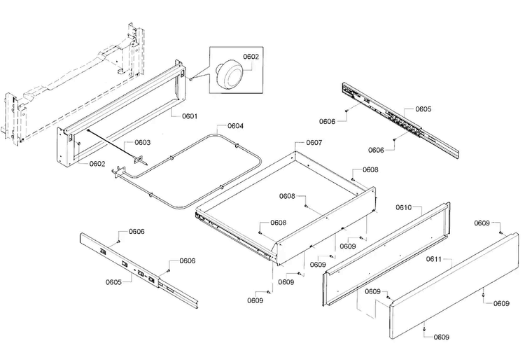 Drawer Diagram and Parts List for HDI8054U 02 Bosch Range