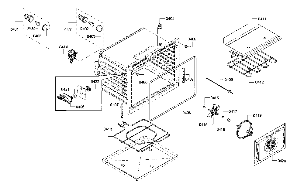 Cavity Diagram and Parts List for HIIP054U 01 Bosch Range
