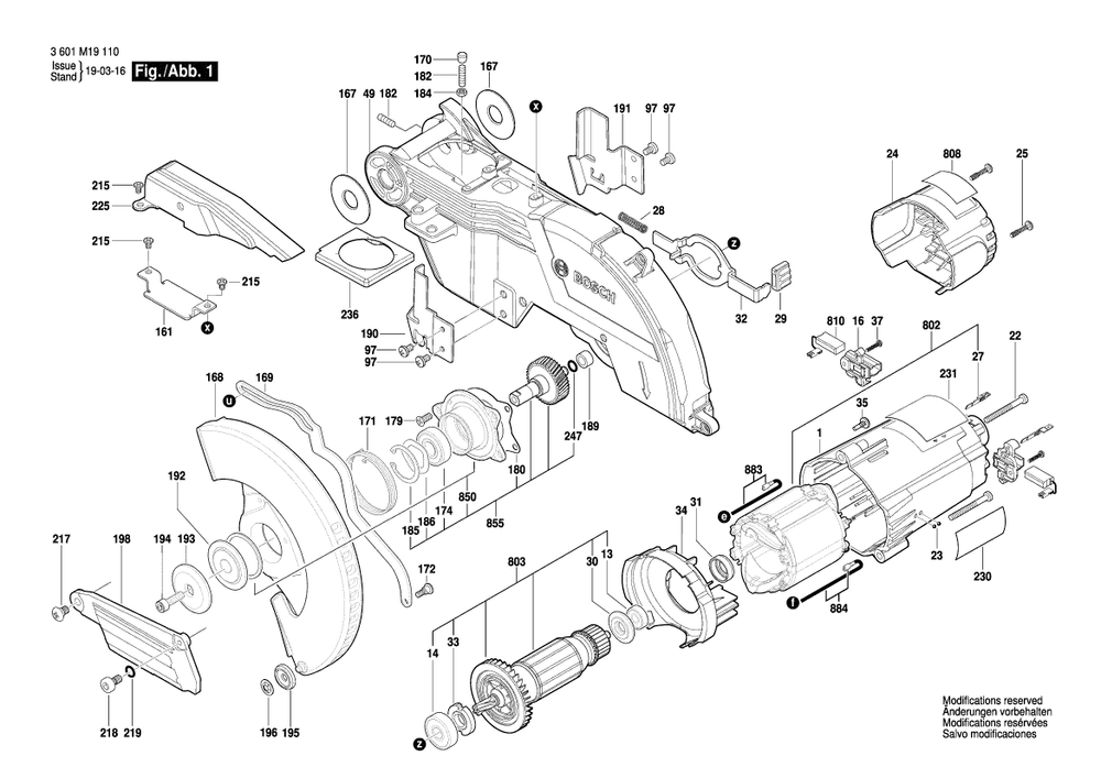 Diagram 1 Diagram and Parts List for CM8S 3 601 M19 110 Bosch Miter Saw