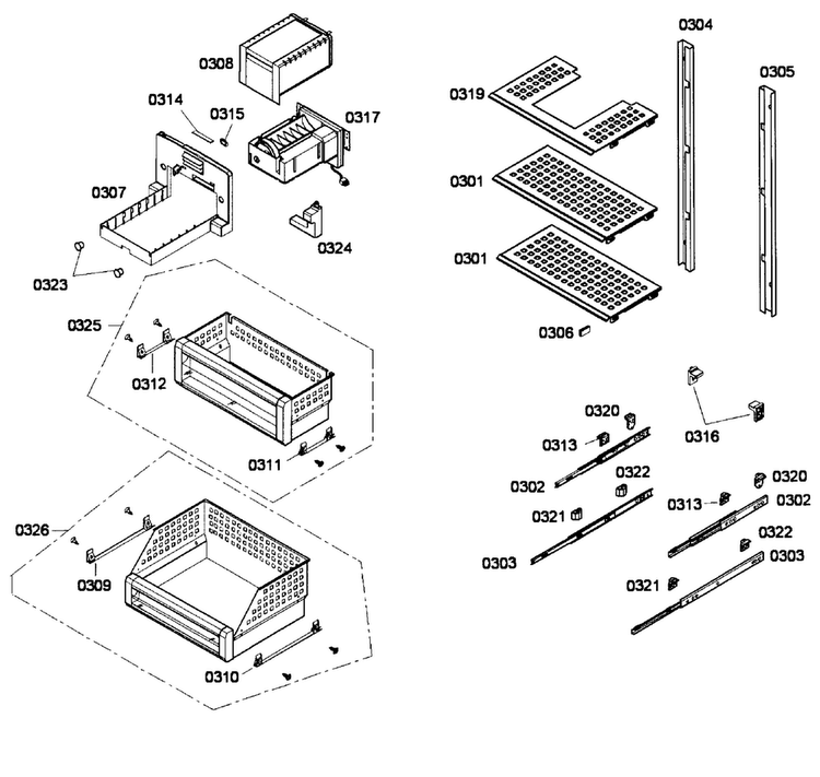 Shelfs Diagram and Parts List for T24ID80NLP 16 Thermador Freezer