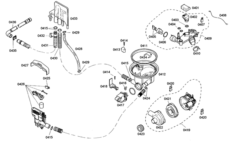 Pump Assy Diagram and Parts List for SHE45M02UC 50 Bosch Dishwasher
