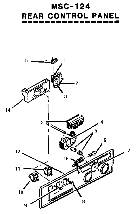 Rear Control Panel Diagram and Parts List for MSC124  Thermador Range