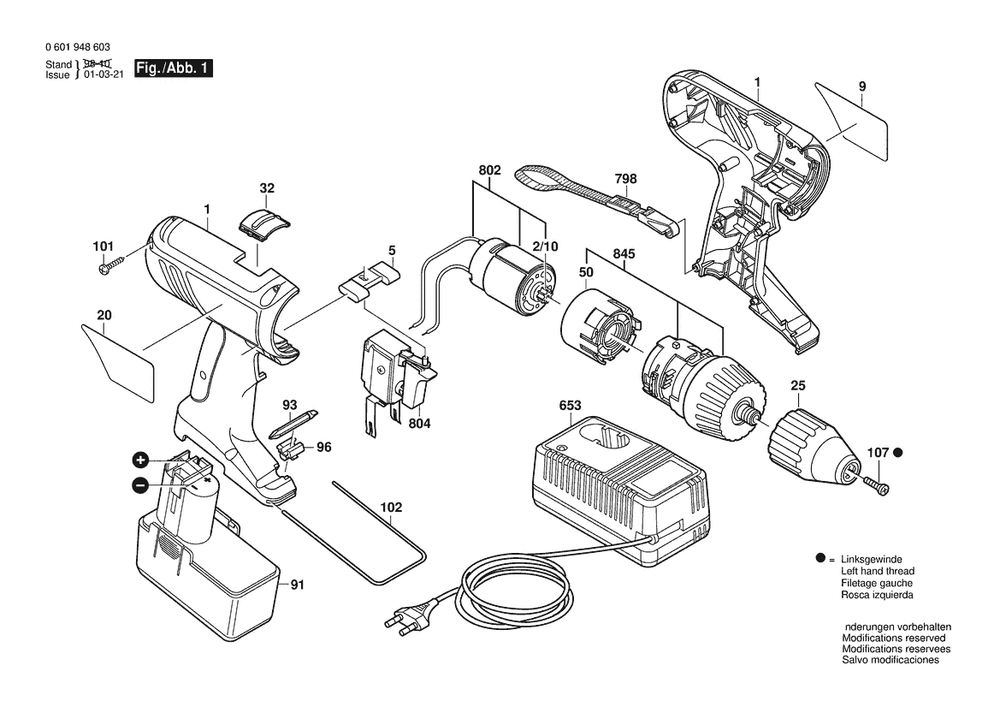 Section 1 Diagram and Parts List for 0601948627  Bosch Screwdriver
