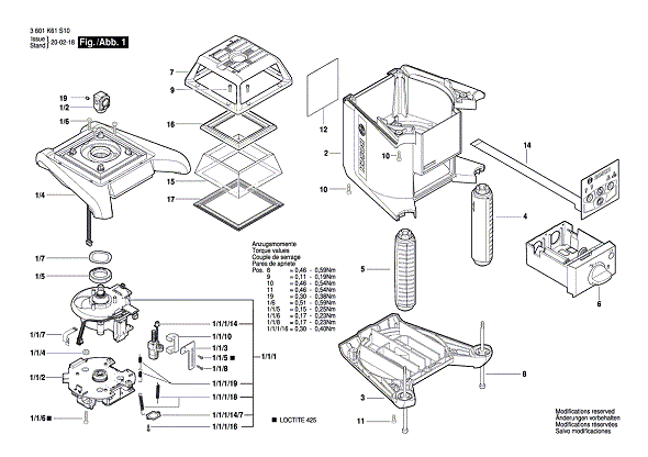 Bosch 3601k61s10 1 Diagram and Parts List for 3601K61S10  Bosch Laser Level