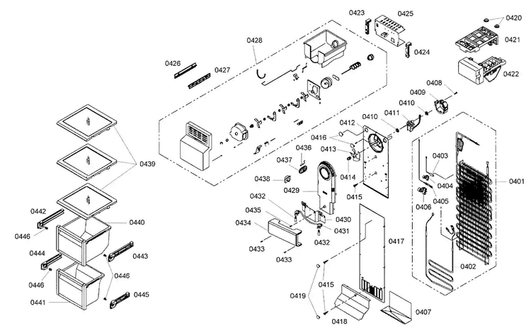 Freezer Assy Diagram and Parts List for B20CS50SNS 01 Bosch Refrigerator