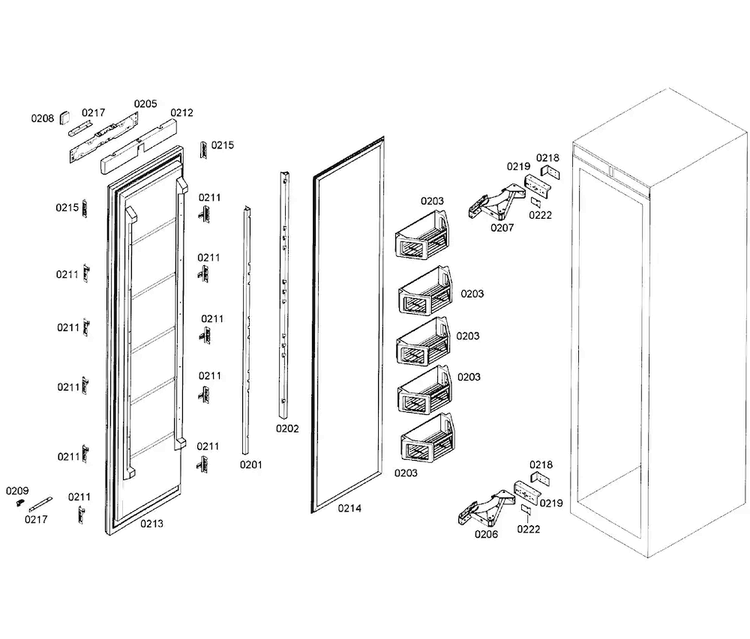 Door Assy Diagram and Parts List for T24IF70NSP 43 Thermador Freezer