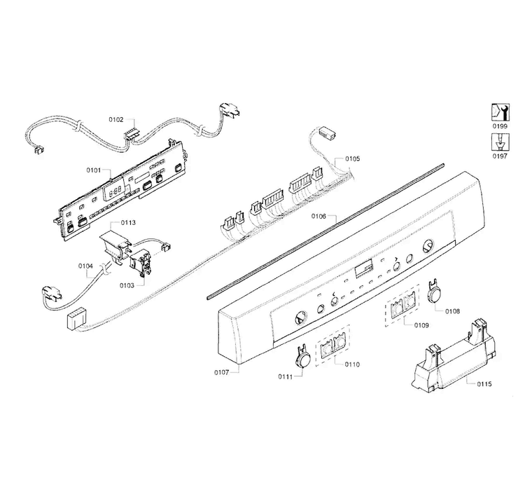 Control Panel Diagram and Parts List for SHE3AR75UC 14 Bosch Dishwasher