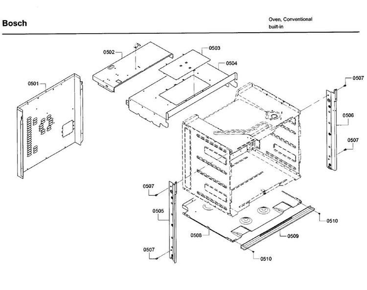 Frame Diagram and Parts List for HBL5351UC 03 Bosch Wall Oven