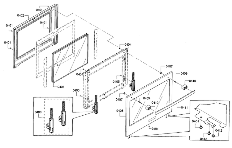 Door Diagram and Parts List for HBL5451UC 01 Bosch Wall Oven