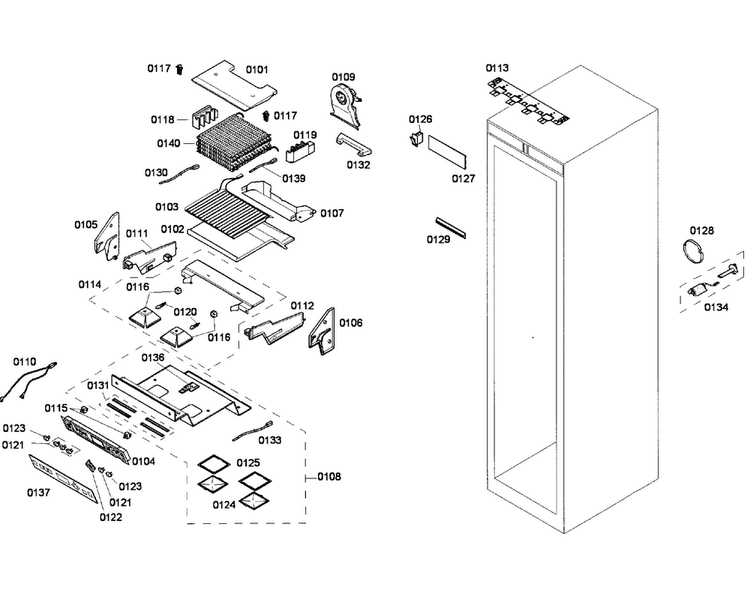 Cabinet Parts Diagram and Parts List for T18ID80NLP 27 Thermador Freezer