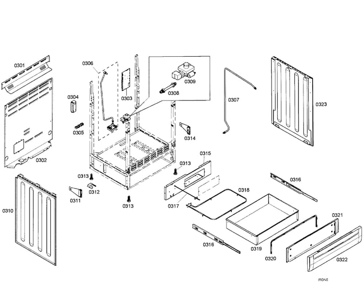 Cabinet Assy Diagram and Parts List for HGS7052UC 03 Bosch Range