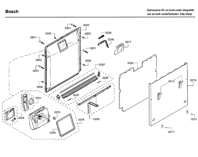 Door Diagram and Parts List for SHV68TL3UC 07 Bosch Dishwasher