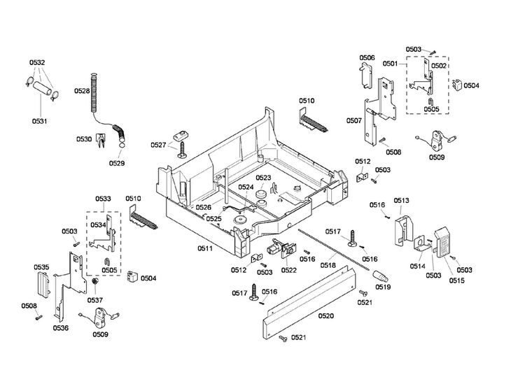 Base Assy Diagram and Parts List for SHE46C02UC 22 Bosch Dishwasher