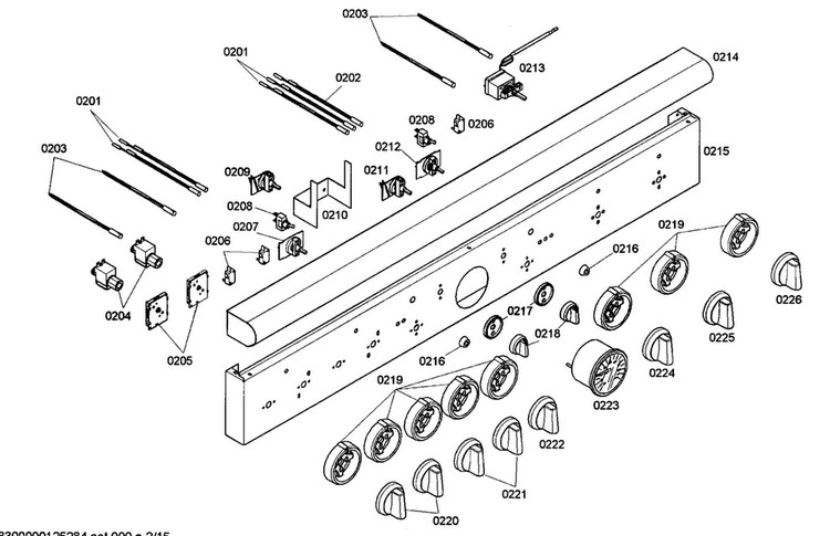 Control Panel Diagram and Parts List for PRG484ECG04  Thermador Range