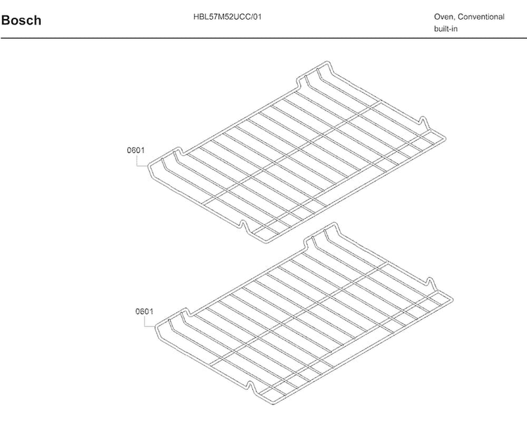 Rack Diagram and Parts List for HBL57M52UC 01 Bosch Wall Oven