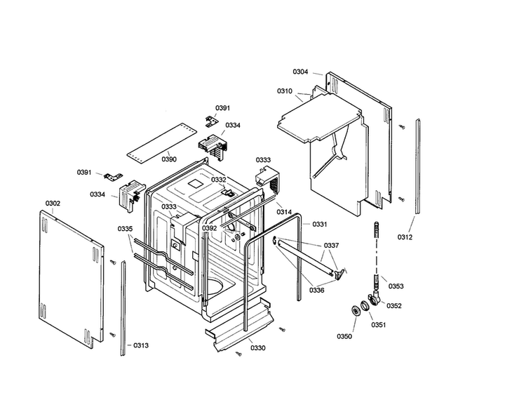 Cabinet Diagram and Parts List for SRV53C03UC 30 Bosch Dishwasher