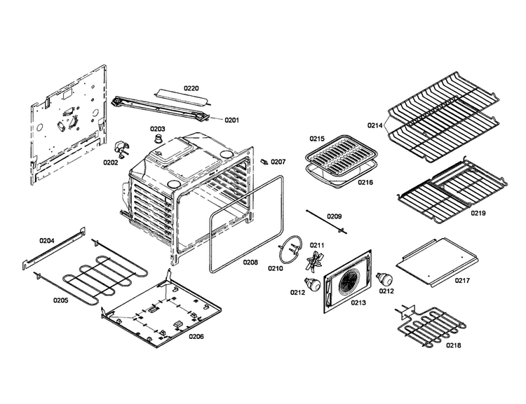 Cabinet/burner/racks Diagram and Parts List for HEI7032U 03 Bosch Range