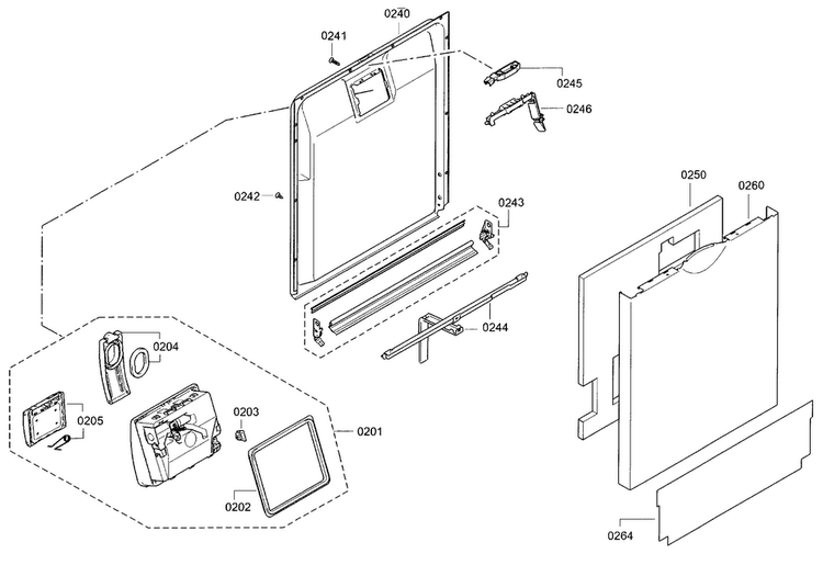 Door Diagram and Parts List for SGE63E15UC 98 Bosch Dishwasher