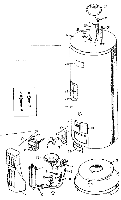 Replacement Parts Diagram and Parts List for 153337360  Kenmore Water Heater