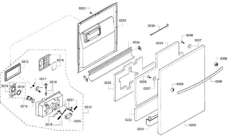 Door Assy Diagram and Parts List for SHX43P15UC 59 Bosch Dishwasher