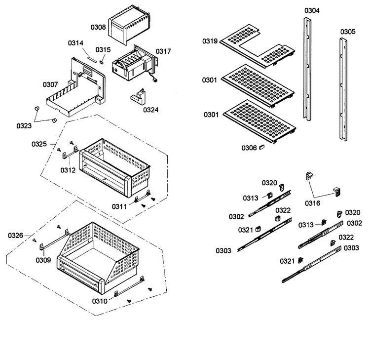 Shelfs Diagram and Parts List for T24ID80NLP 38 Thermador Freezer