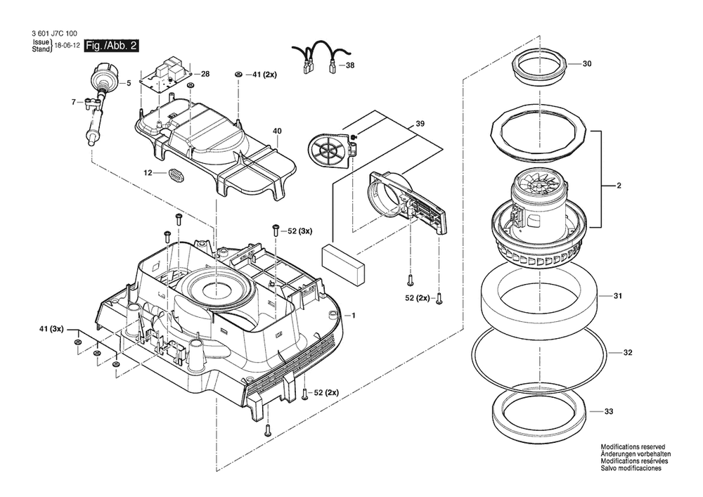 Section 2 Diagram and Parts List for GAS12-25PL 3601J7C130 Bosch Utility Vacuum