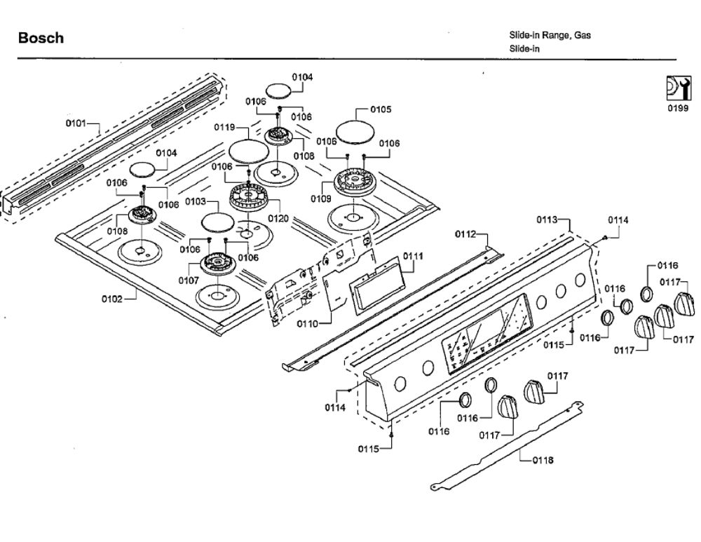 Top Assembly Diagram and Parts List for HGIP054UC 06 Bosch Range