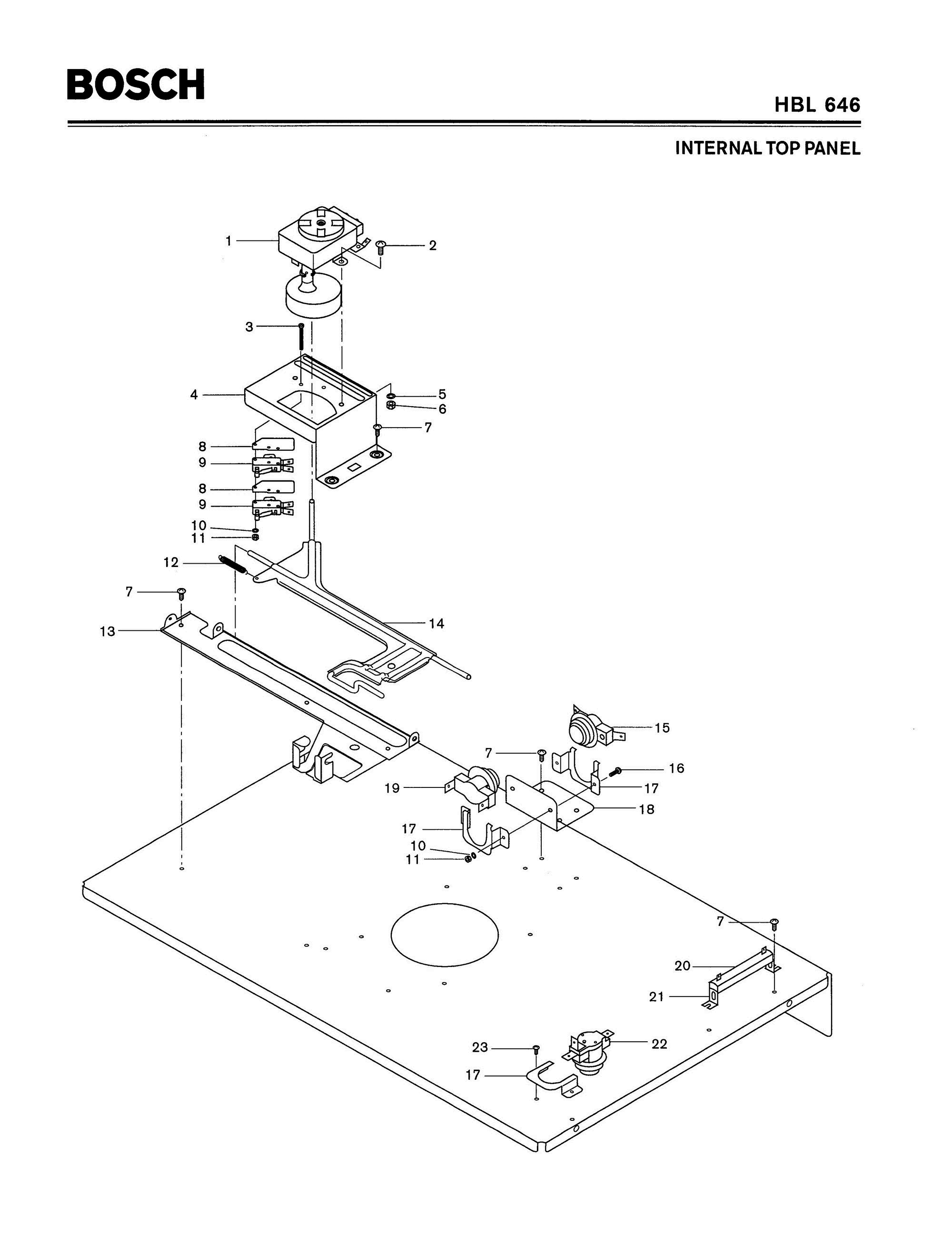 03 - INTERNAL TOP PANEL Diagram and Parts List for HBL646  Bosch Range