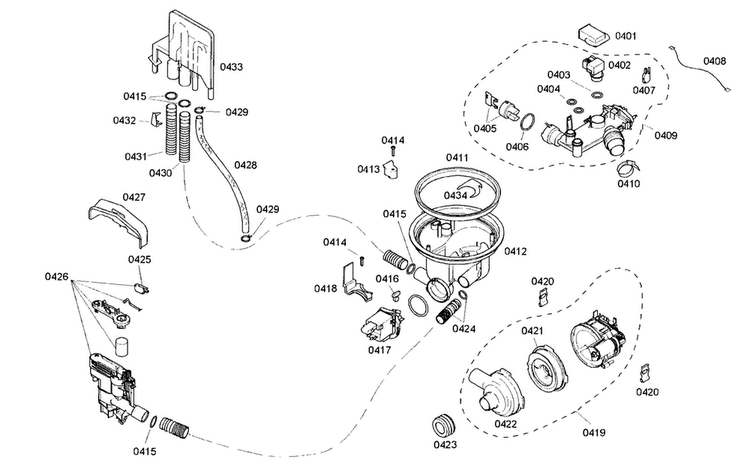 Pump Assy Diagram and Parts List for SHE46C02UC 33 Bosch Dishwasher