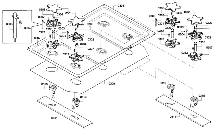 Burner Assy Diagram and Parts List for PRG366GH 01 Thermador Range