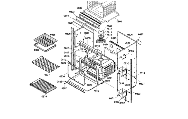 Frame Diagram and Parts List for HBL752AUC 02 Bosch Wall Oven
