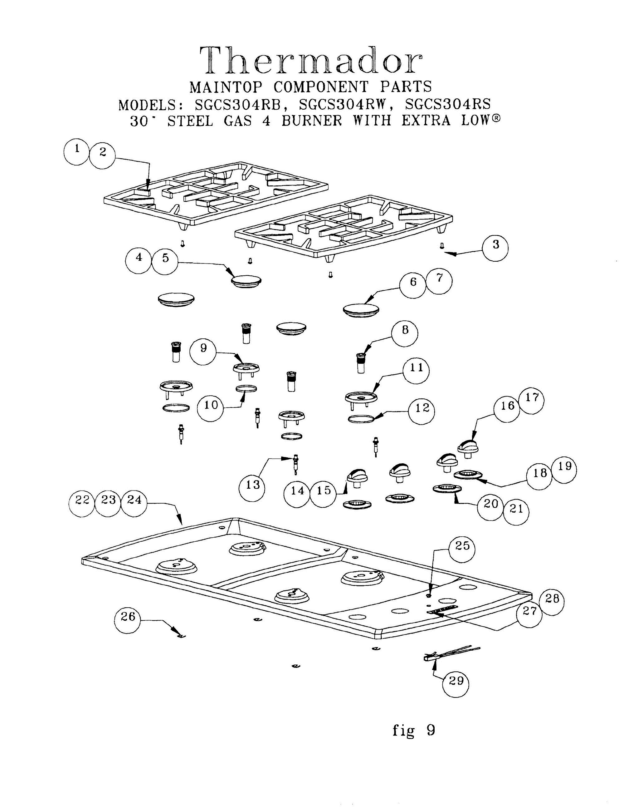 02 - MAINTOP COMPONENT PARTS Diagram and Parts List for SGC304R  Bosch Range
