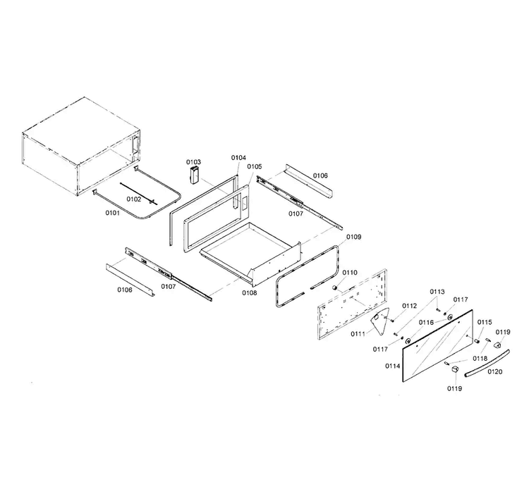 Drawer Assy Diagram and Parts List for HWD2750UC 01 Bosch Warming Drawer