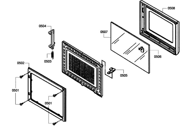 Door Assy Diagram and Parts List for MEMCW301EP-03  Thermador Microwave