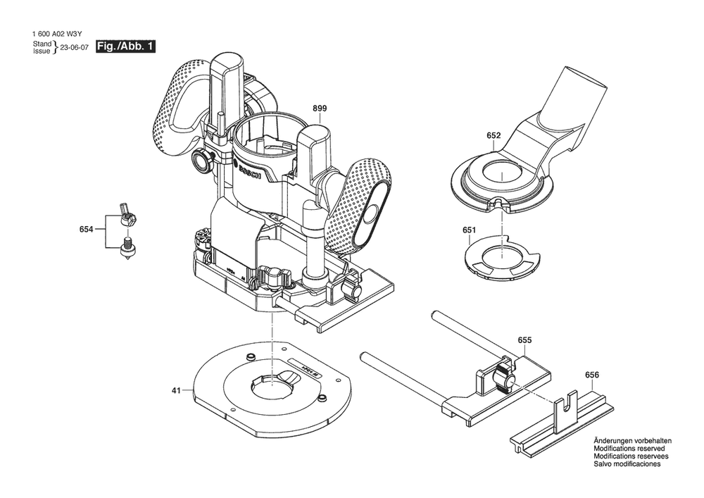 Section 1 Diagram and Parts List for 1600A02W3Y  Bosch Router