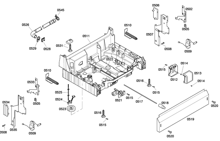 Base Assy Diagram and Parts List for SHE43F06UC 50 Bosch Dishwasher