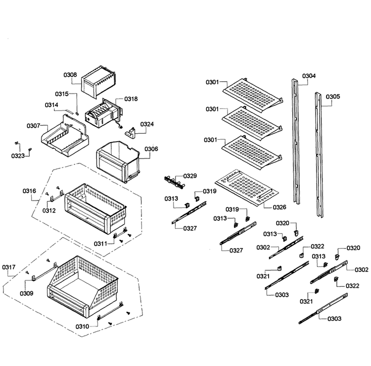Shelfs Diagram and Parts List for T24IF70NSP 47 Thermador Freezer
