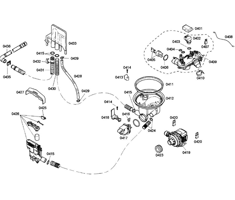 Pump Section Diagram and Parts List for SHX55M05UC 50 Bosch Dishwasher