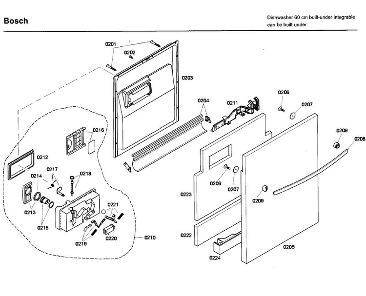 Door Asy Diagram and Parts List for SHX43C02UC 53 Bosch Dishwasher