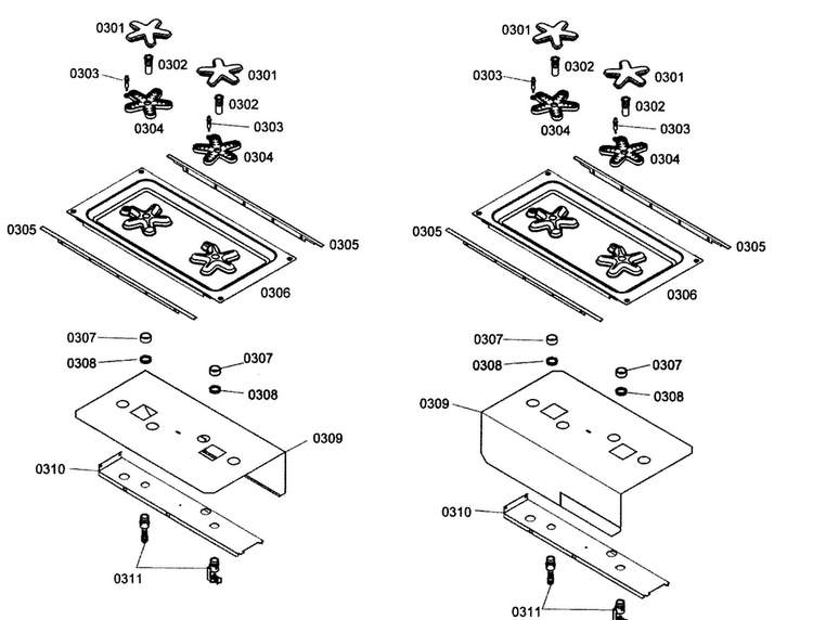 Burner Assy Diagram and Parts List for PRG364ELG01  Thermador Range