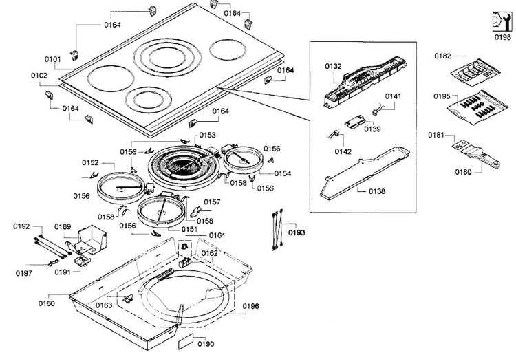 Cooktop Diagram and Parts List for NET8054UC 01 Bosch Cooktop