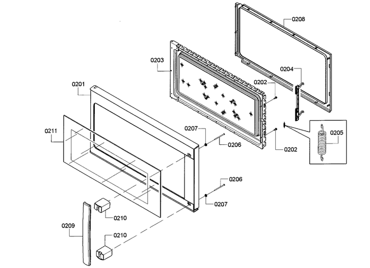 Door Assy Diagram and Parts List for HMV3052U 01 Bosch Microwave