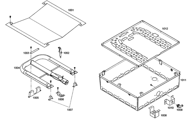 Large Oven Burner Diagram and Parts List for PRG486EDG01  Thermador Range