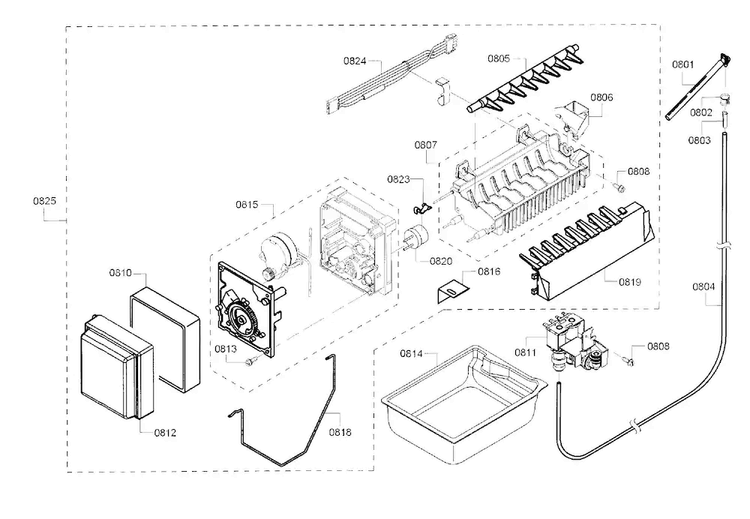Ice Maker Diagram and Parts List for B22CT80SNS 01 Bosch Refrigerator