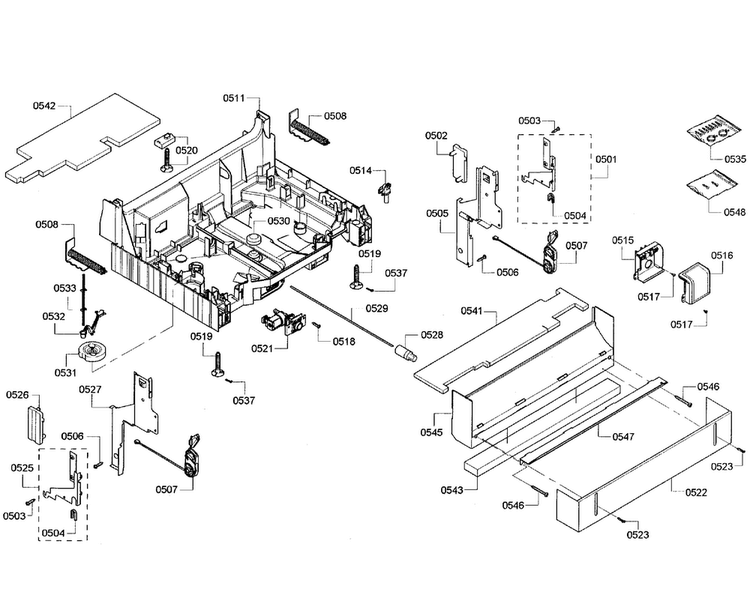 Base Assy Diagram and Parts List for SHX55R52UC 64 Bosch Dishwasher