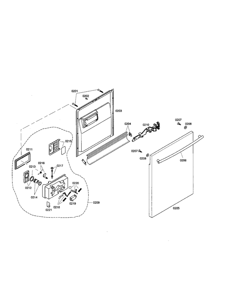 Door Diagram and Parts List for SHX36L05UC 21 Bosch Dishwasher