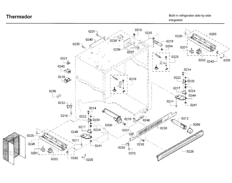 Frame Parts Diagram and Parts List for T42BD820NS 10 Thermador Refrigerator