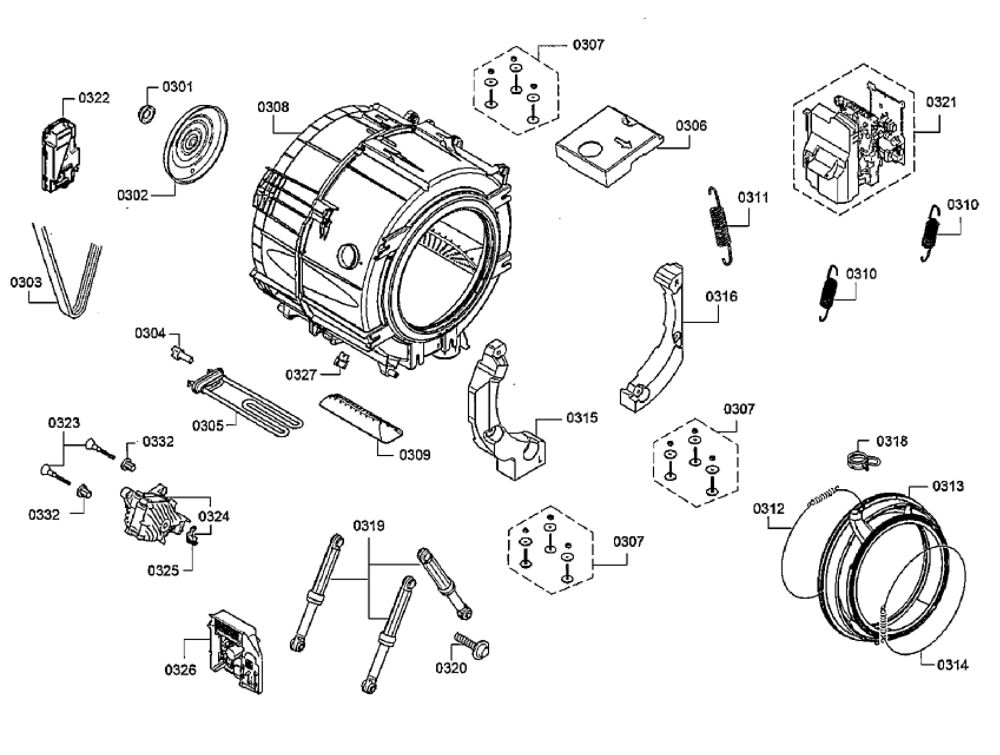 Drum Diagram and Parts List for WAT28400UC 12 Bosch Washer